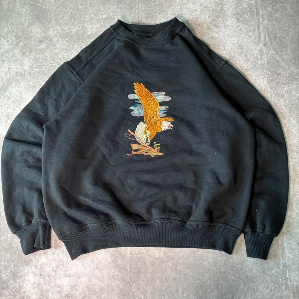 Vintage 90s Russell Athletic Eagle Embroidered Sweatshirt Black Men's L